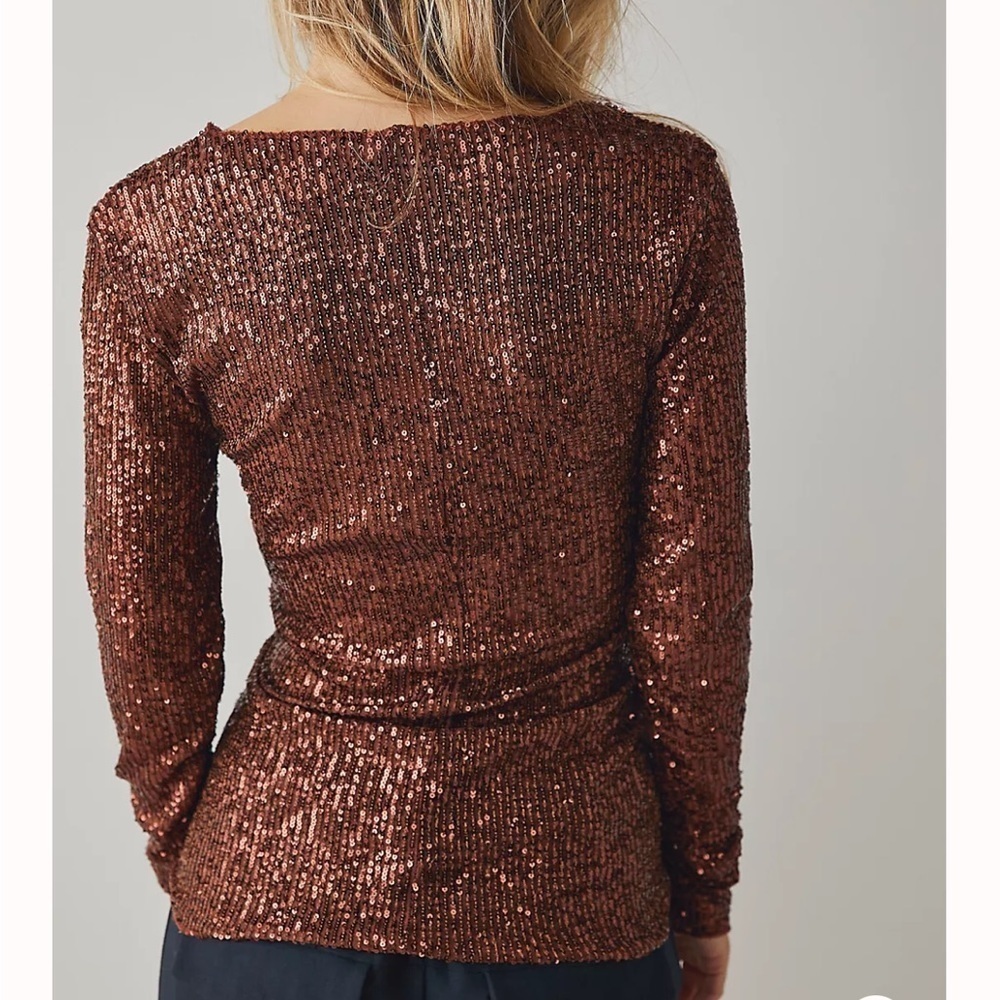 NWT Free People Top Shirt Gold Rush Long Sleeve size Small hot chocolate combo‍﻿